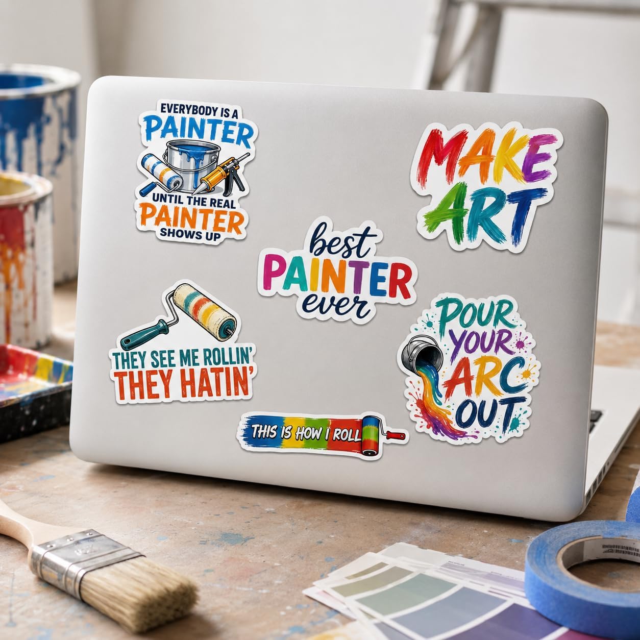 10pcs Painter Sticker Pack – Fun Painting Quotes and Designs, Best Painter Ever, Spray Paint, Perfect for Painters, Laptops, Water Bottles, Art Supplies image 3