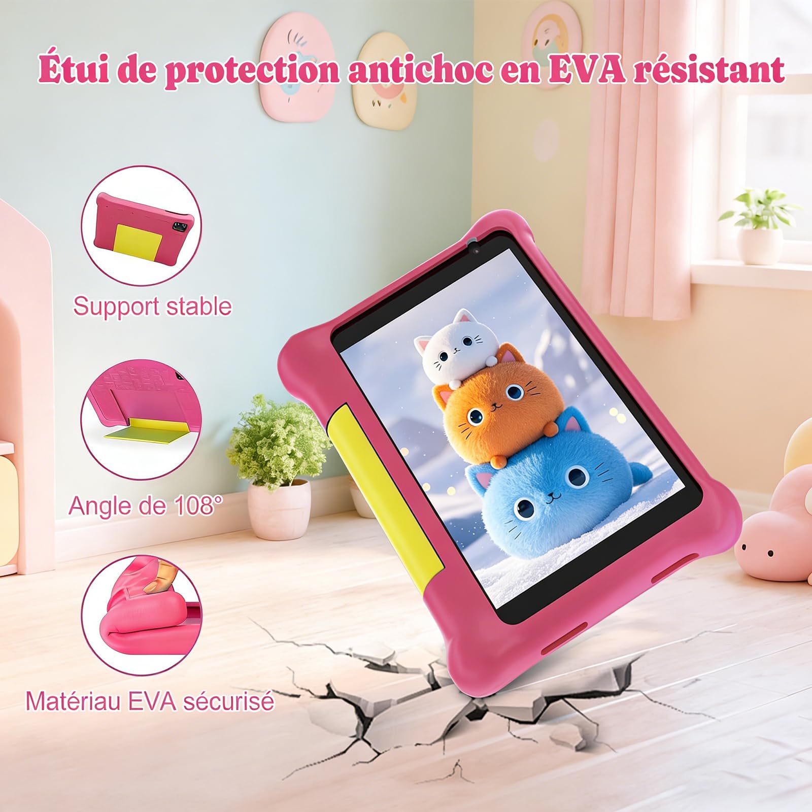 Tablet dla dzieci 17,8 cm (7 cali), tablet Android dla dzieci, 5 GB pamięci RAM, 32 GB pamięci ROM, kontrola rodzicielska, IPS, HD, Bluetooth, WLAN, Quad Core, podwójny aparat, tablety dla