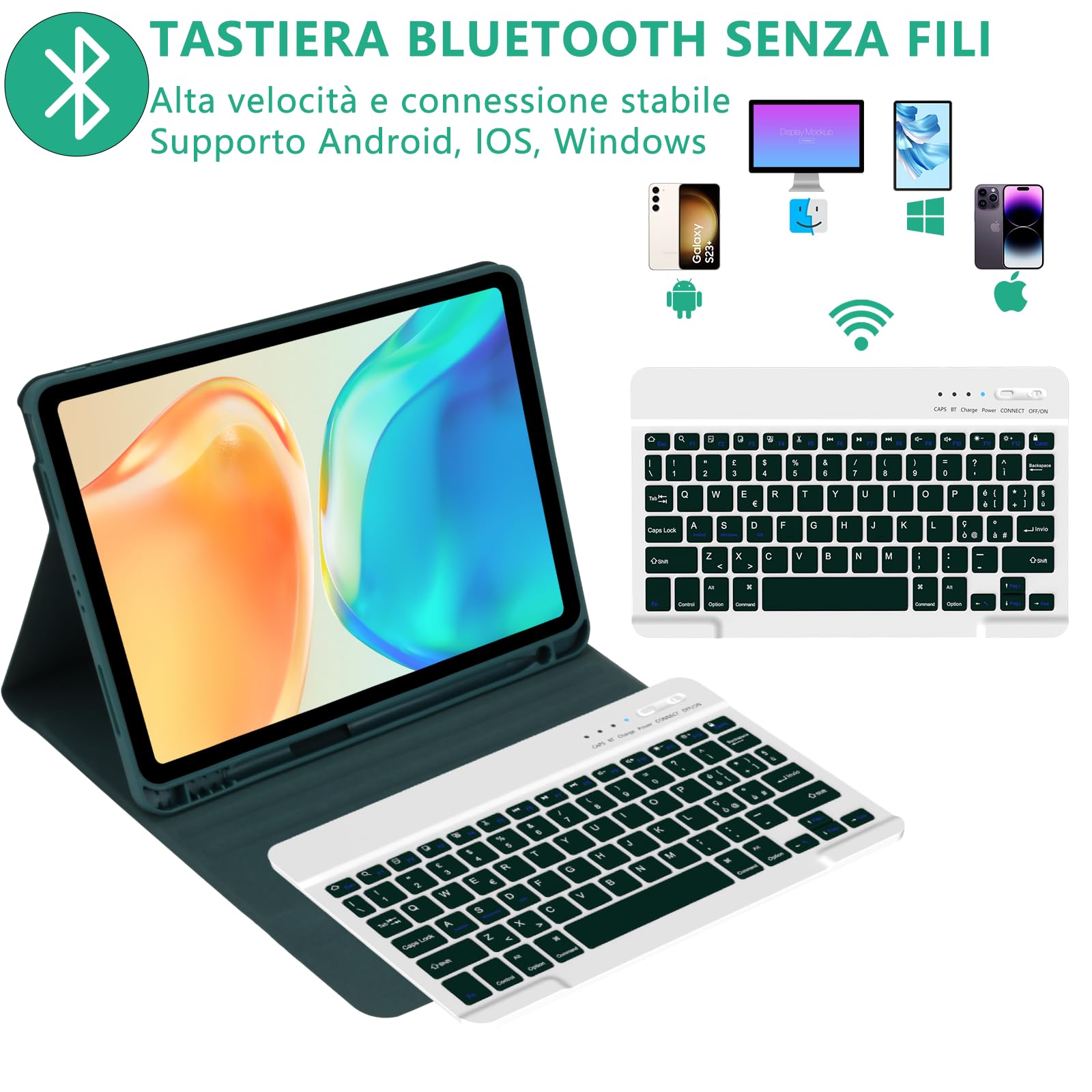 Custodia con Tastiera per iPad Air 11 Pollice 2024/2025 iPad Air 5/Air 4 2022/2020 10.9", Cover con Tastiera per Pro 11 2018 con Funzione di Auto-sveglia e Sonno e Tastiera Magnetica Bluetooth-Verde