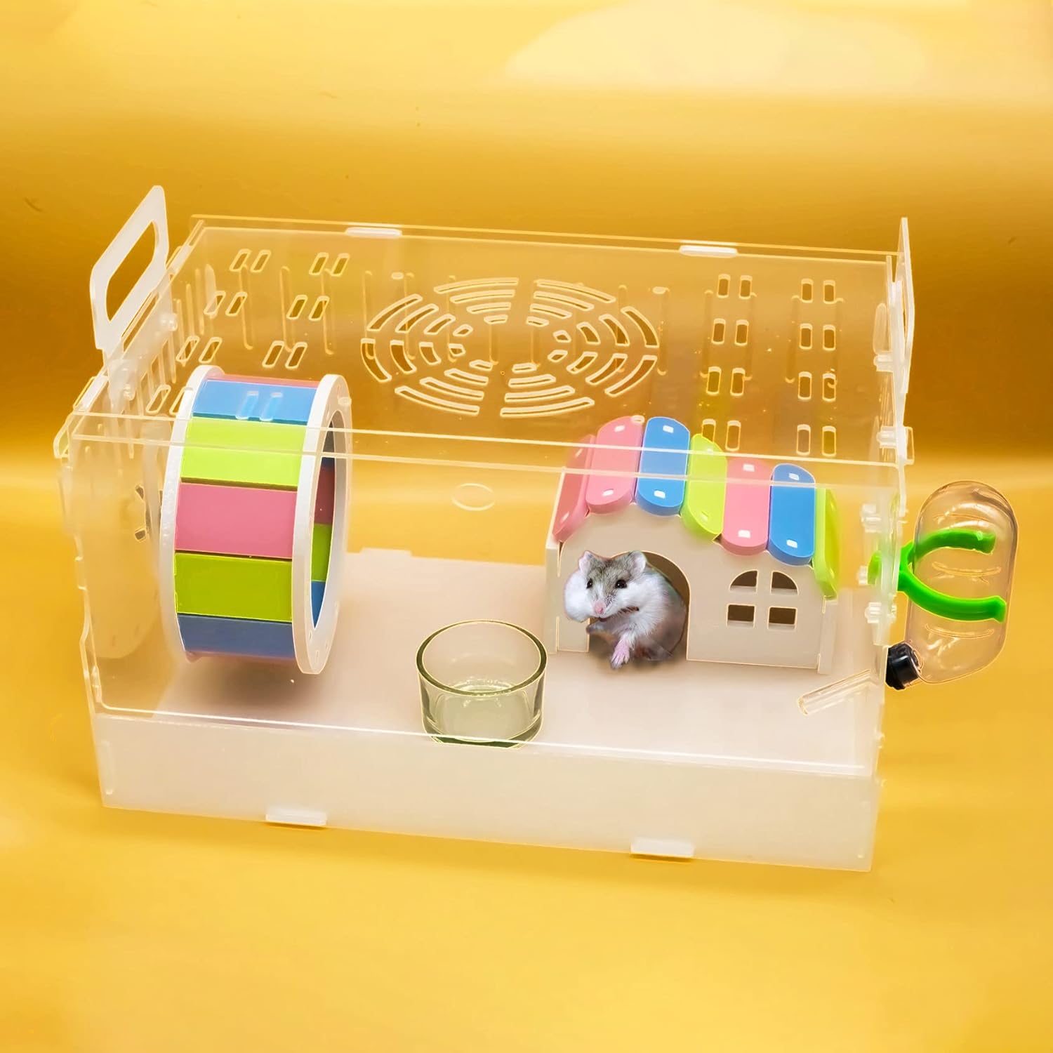 Hamster Cages and Habitats Home with Hamster Bedding House Exercise Wheel Toy Water