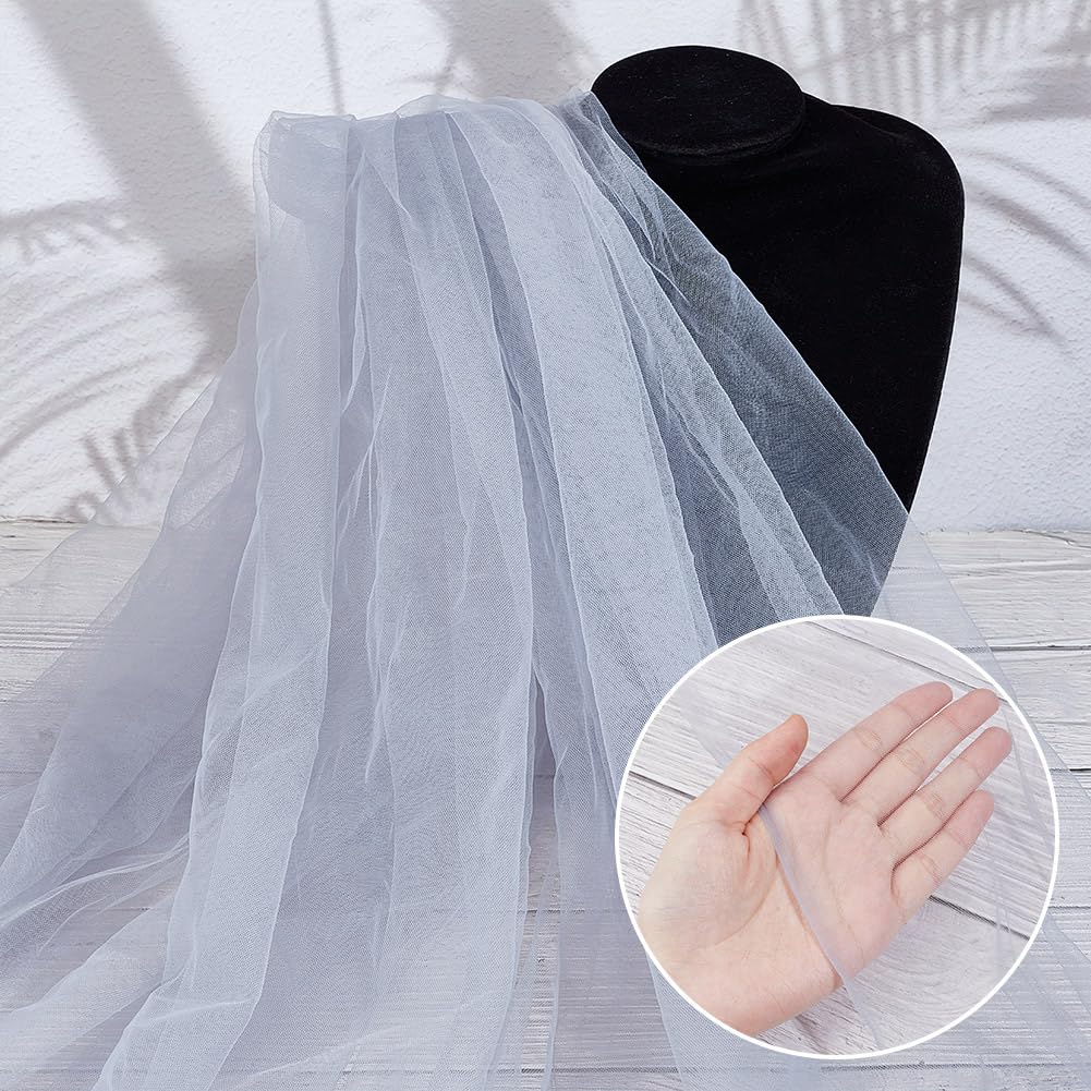 OLYCRAFT 2m/2.2 Yards Light Grey Tulle Fabrics 1.6m Wide Chiffon Sheer Crepe Fabric 0.1mm Thick Chinlon Tulle Gauze Mesh Bolt Net for Wrapping DIY Sewing Crafts Wedding Party Decorations - Image 3
