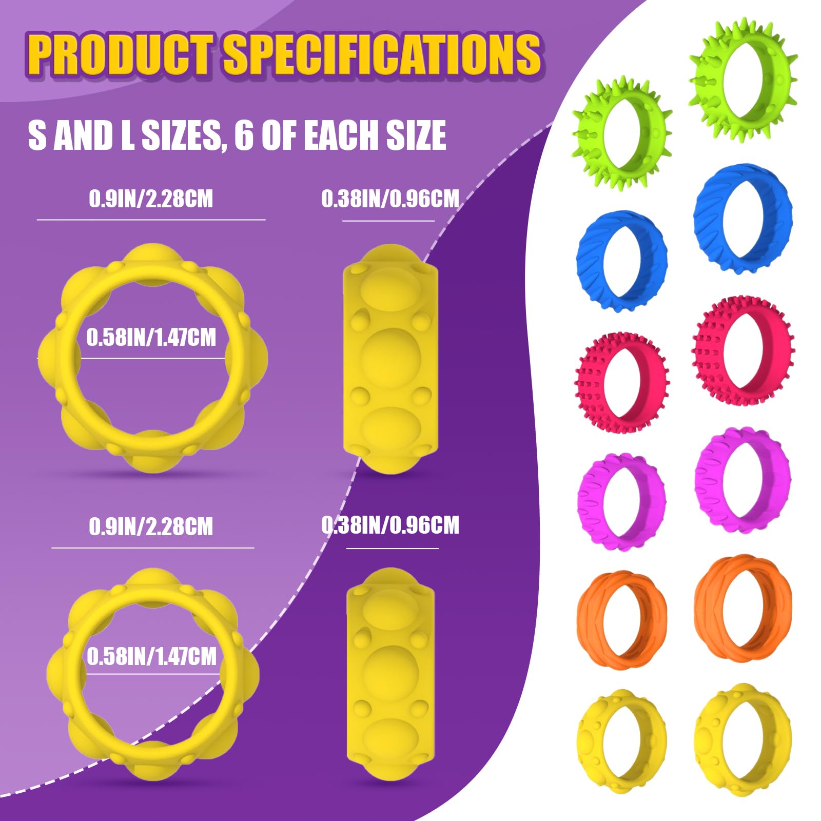 12 Pack Fidget Sensory Rings for Kids & Adults Spinner Toys, ADHD ...