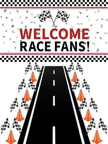 Miniatura 1 de 26 piezas de decoración de fiesta de autos de carreras, incluye 1 telón de fondo de bienvenida para fanáticos, 8 mini conos de seguridad de tráfico,