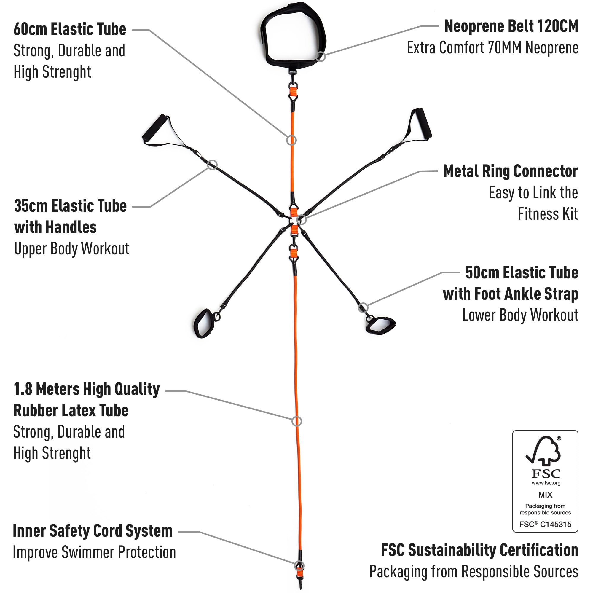 BUDDYSWIM Static Swimming Belt. Adjustable Elastic Rope for Resistance Training, AquaFitness and Pilates Suitable for Amateurs and Professionals. - Image 3