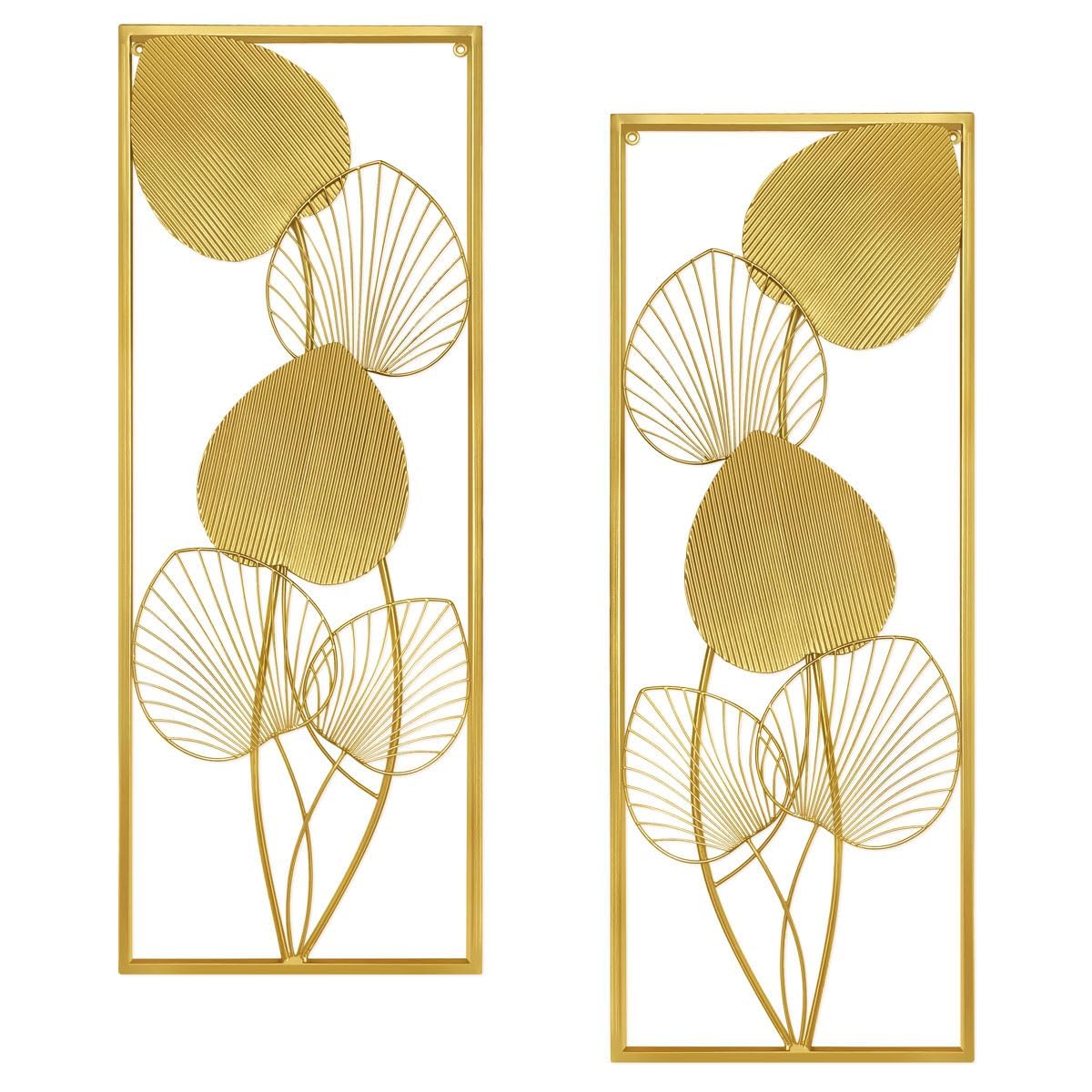 WENHUAZAI Gold Metal Art Wall Decor Set of 2, 32" X 12" Large Golden