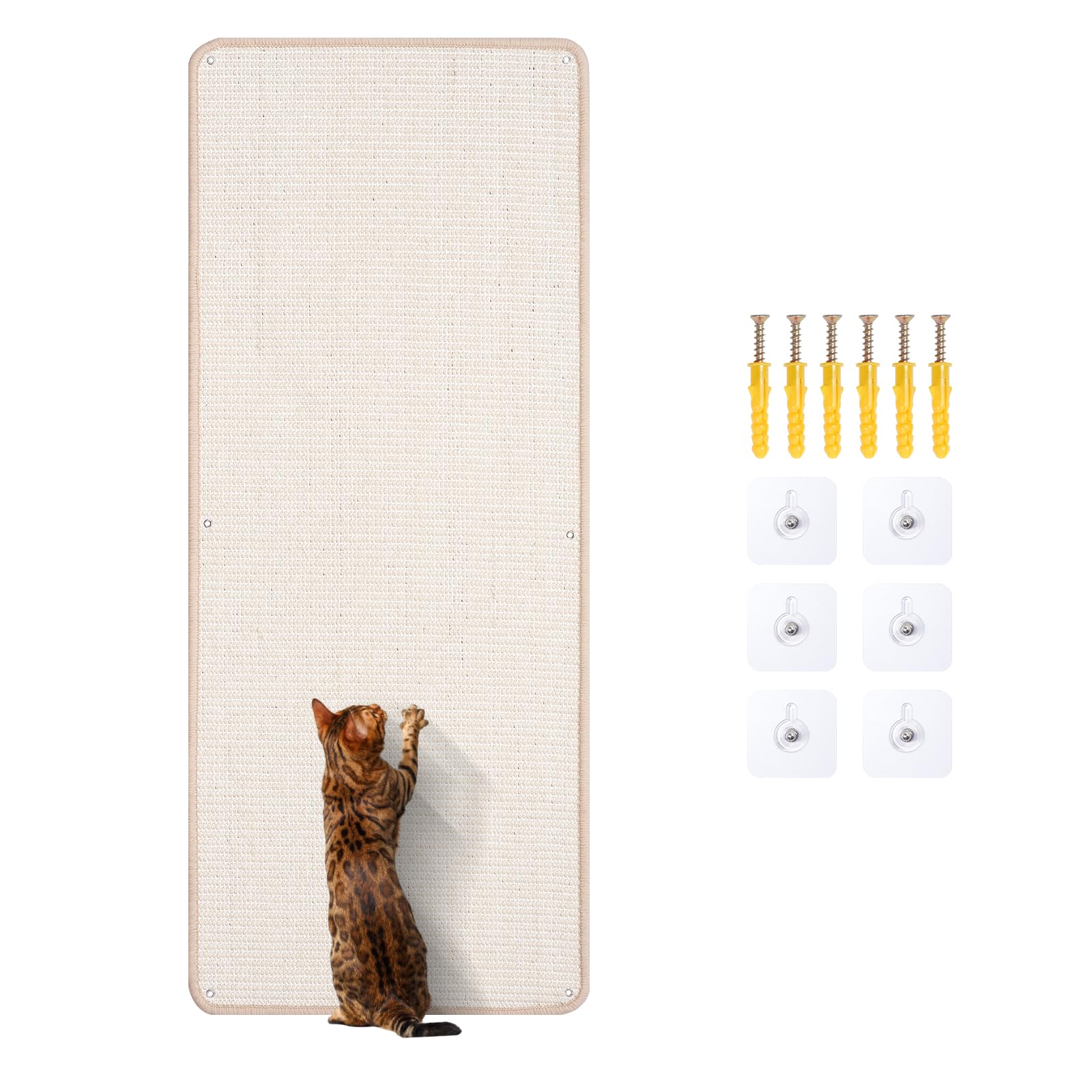 SINBLUE White Sisal Wall Mounted Cat Scratching Mat 40x100CM for Indoor Cat