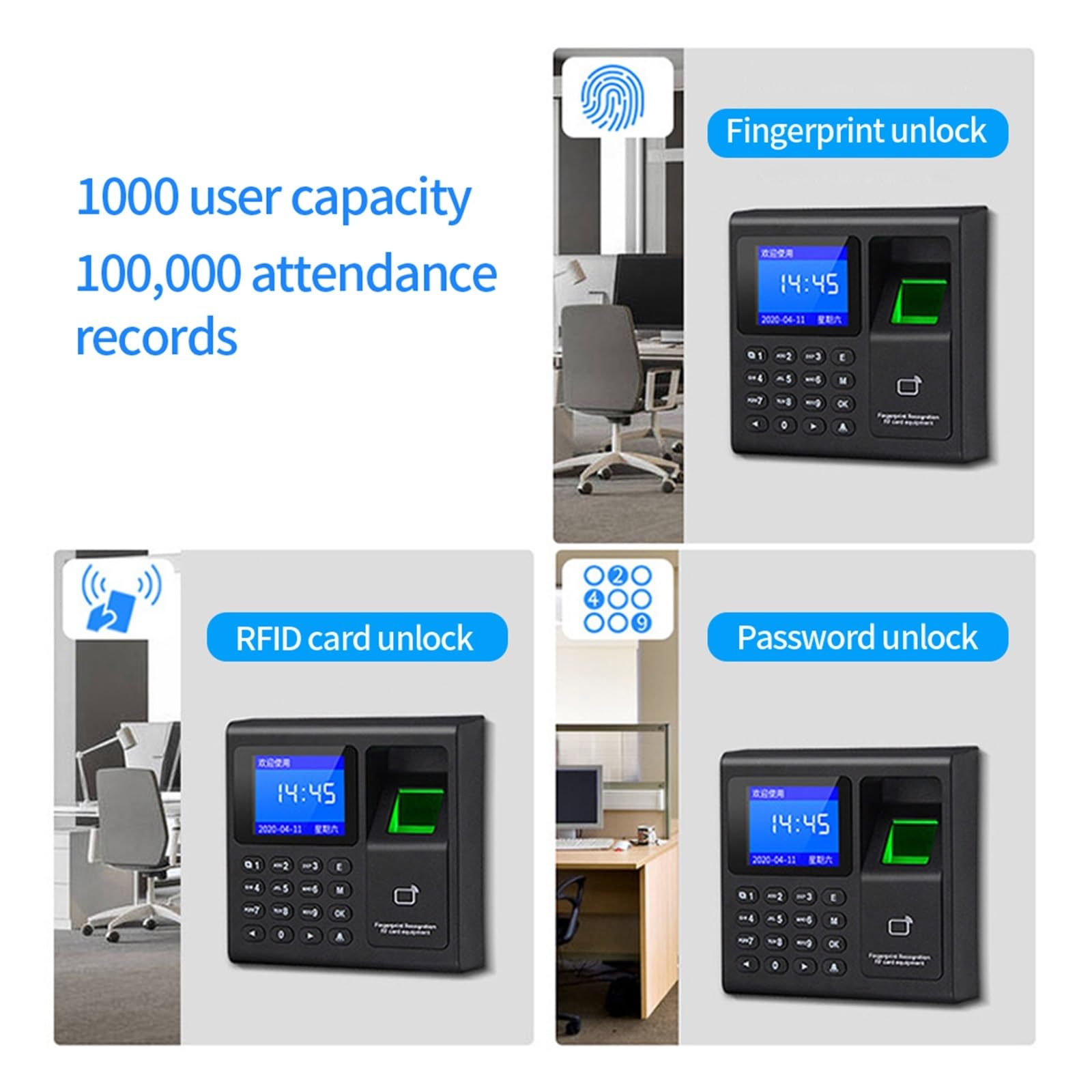 Clocking In Machine 1000 Benutzer Biometrischer Fingerabdruck-Scanner Em Zugangskontrollsystem für Fabrik Büro USB-Zeiterfassungsmaschine