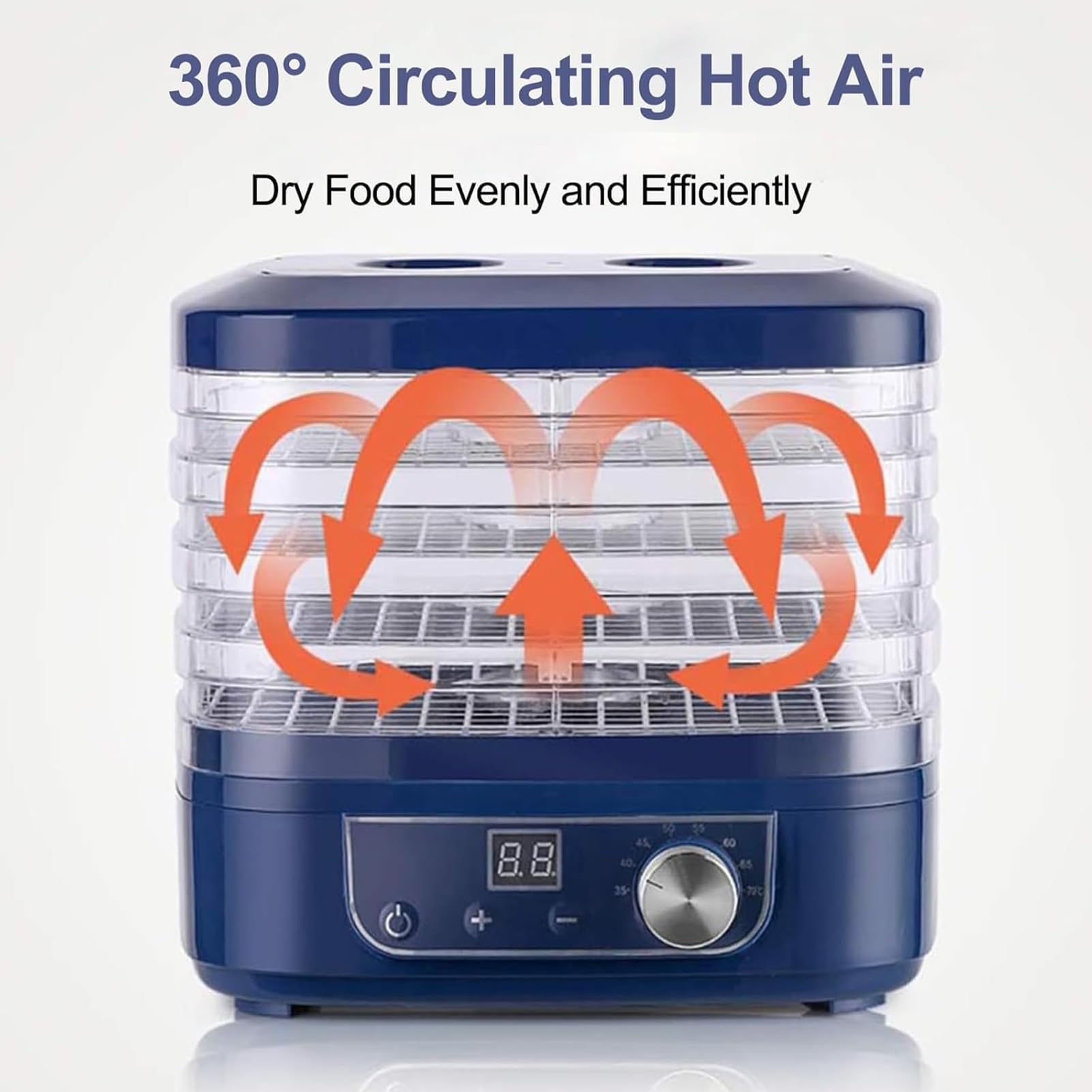 Deshidratador de Alimentos Eléctrico Deshidratador de Alimentos con 5 | Máquina de Liofilización con Ajuste de Temperatura 35-70℃ y Temporizador de 1-72H Marco de Malla Visual con Aire(Grenn)