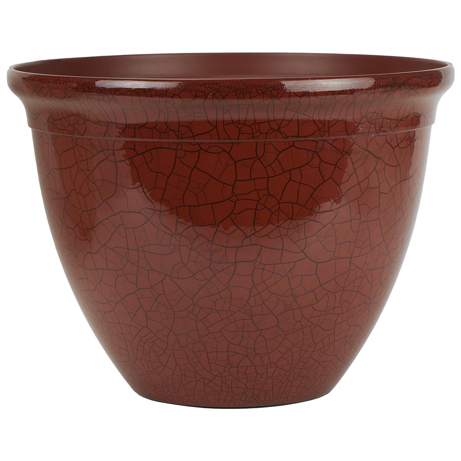 The HC Companies 14 Inch Tucson Decorative Round Planter - Lightweight Premium Resin Plant Pot with a Ceramic Look for Indoor Outdoor Use, Chili Red Crackle