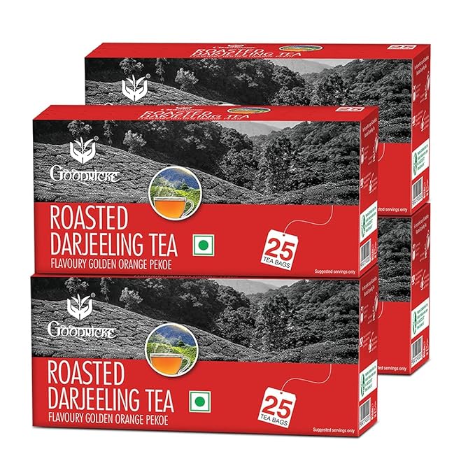 GOODRICKE Roasted Darjeeling Tea Bags - 100 Pieces (25 Tb X 4 Pack) | Darjeeling Black Tea Bags | Flavoury Golden Orange Pekoe Darjeeling Tea Bag | 100 Tea Bags, 314 grams