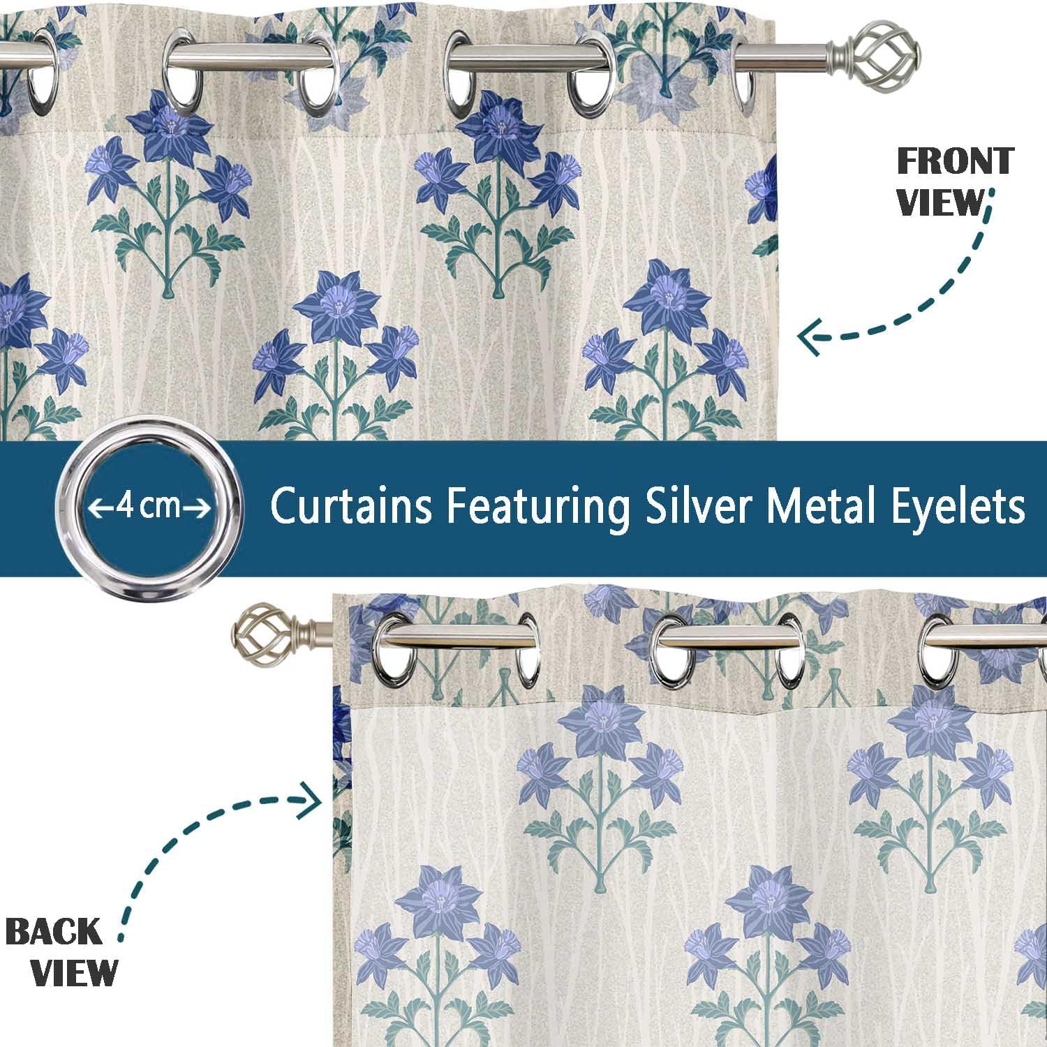 Floral Block Print Sheer Curtains for Short Windows - Set of 2 Panels, 63", Grommet Top, Printed Georgette, Light Filtering Drapes for Kitchen or Bedroom