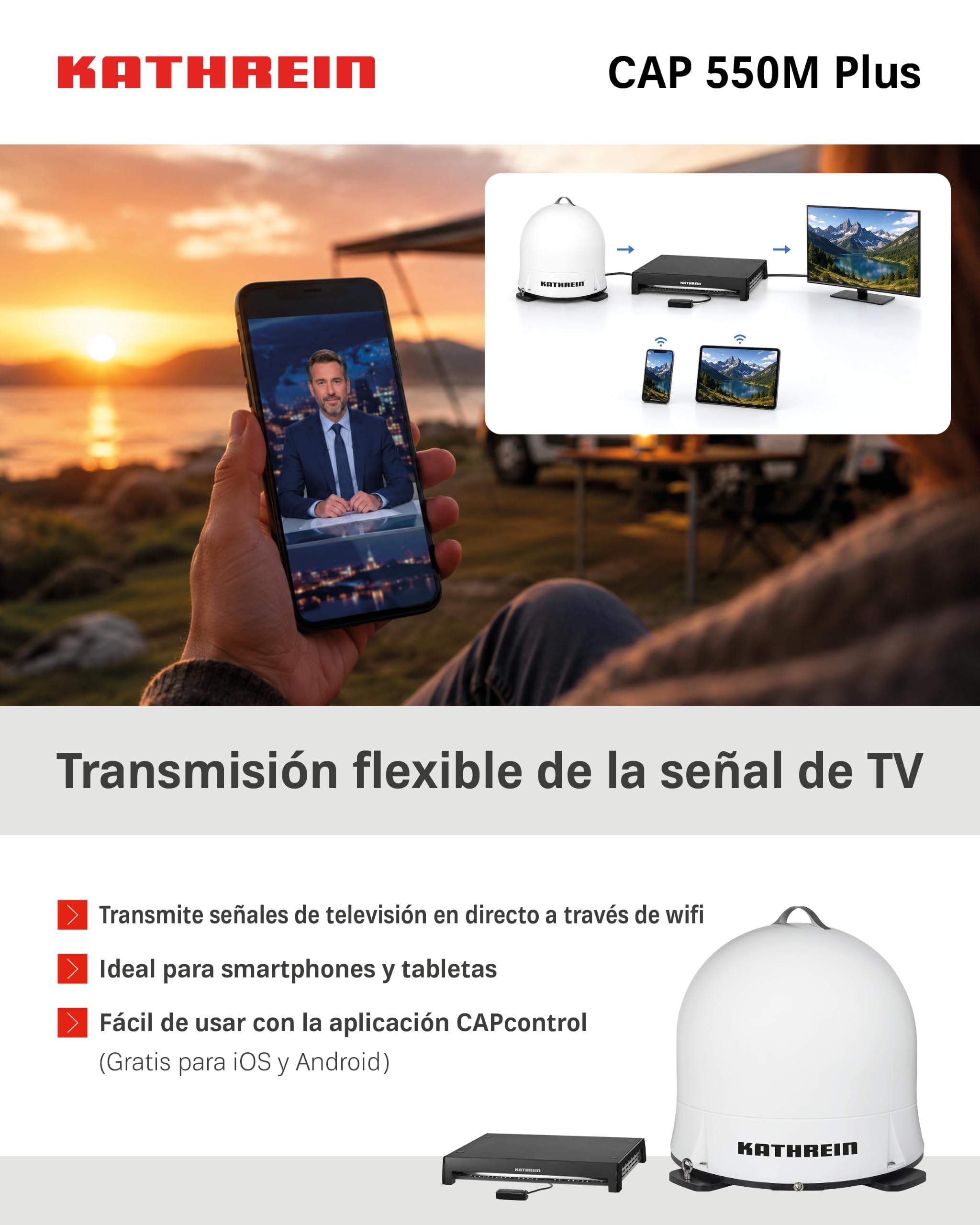 KATHREIN Cap 550M Plus – Antena satélite automática para Camping – Blanco