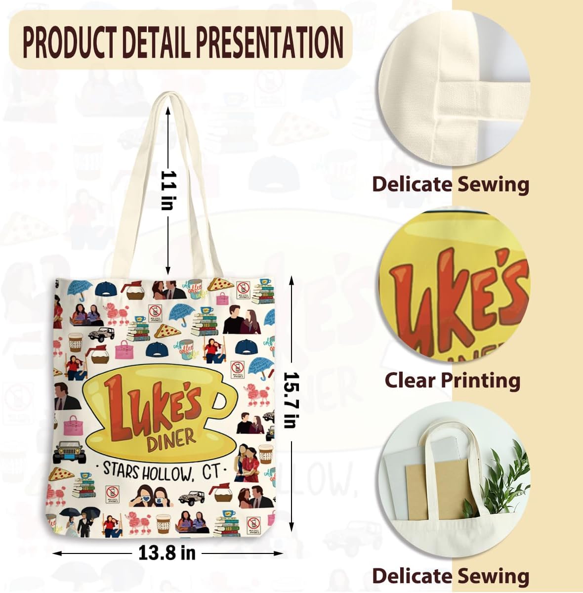 Gilmore Inspired Tote Bag for Women, TV Show Merchandise, TV Show Inspired Gifts for Fans, Friendship Gift for Friends, Bestie, Reusable Canvas Cute Shoulder Bag for Shopping, Grocery, Work, Book - Image 4