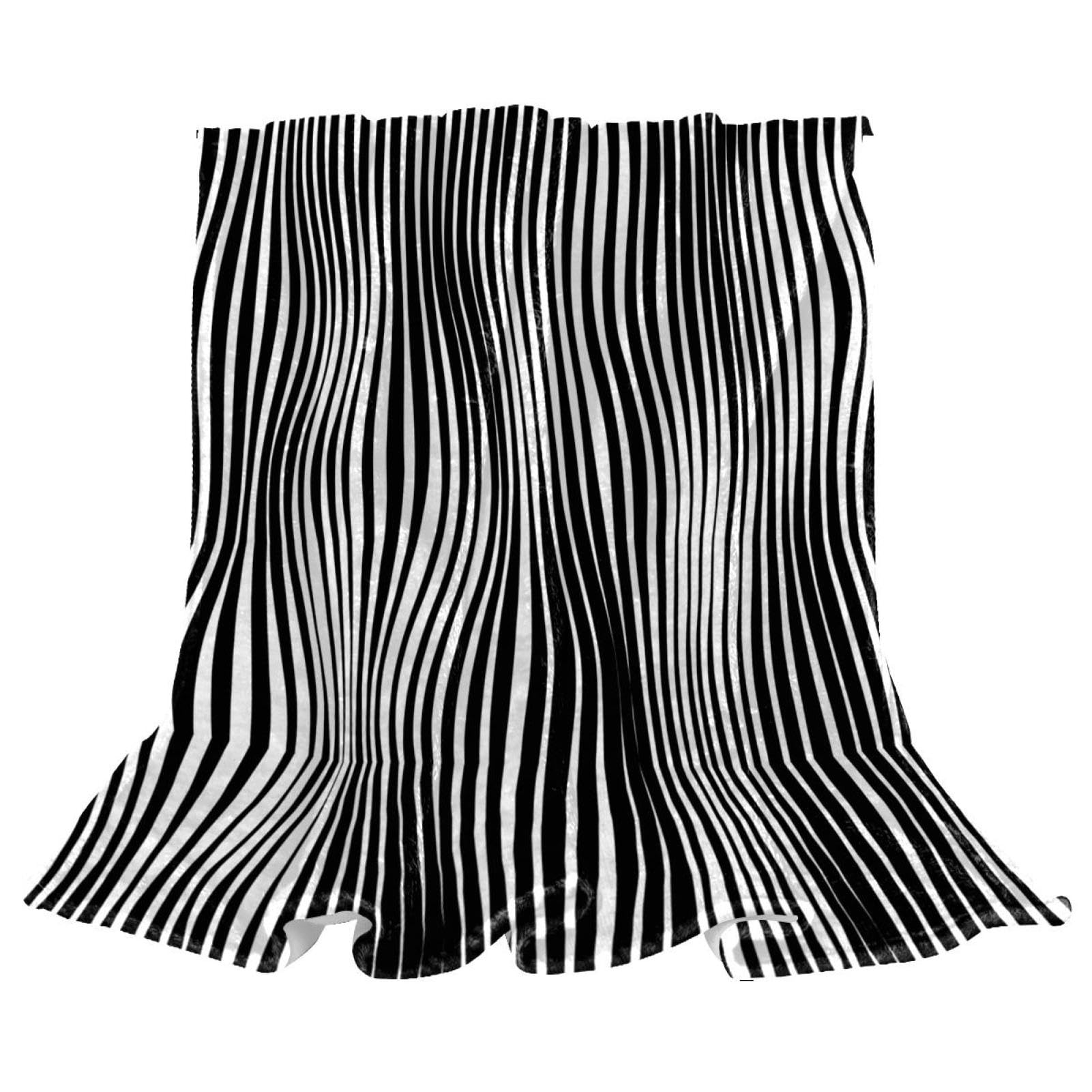 Couverture polaire rayure noir blanc 150x130cm plaid chaud pour lit et canapé