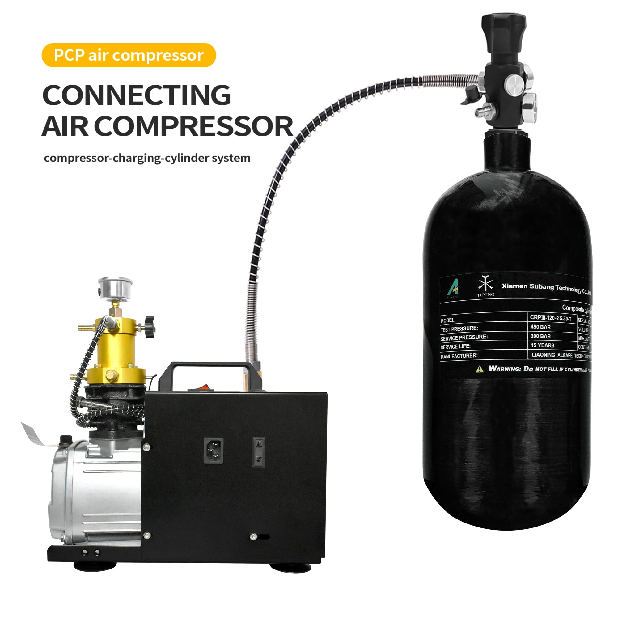 TUXING 2,5 l Kohlefaser Paintball HPA Lufttank, 4500 psi PCP Air System