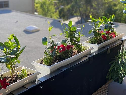 Miniatura 2 de Soportes de aluminio para caja de flores, para valla/barandilla de 1-3/4 pulgadas a 2-1/8 pulgadas, negro, par