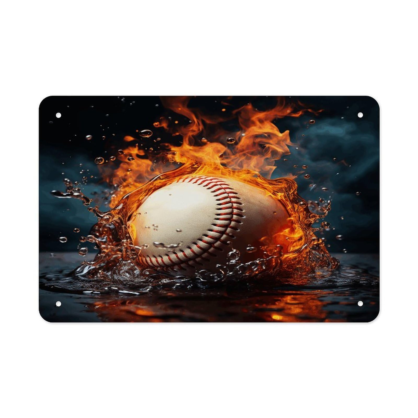 Fodpand Style Fire Water Baseball Ball Wall Art Metal Signs Tin Sign