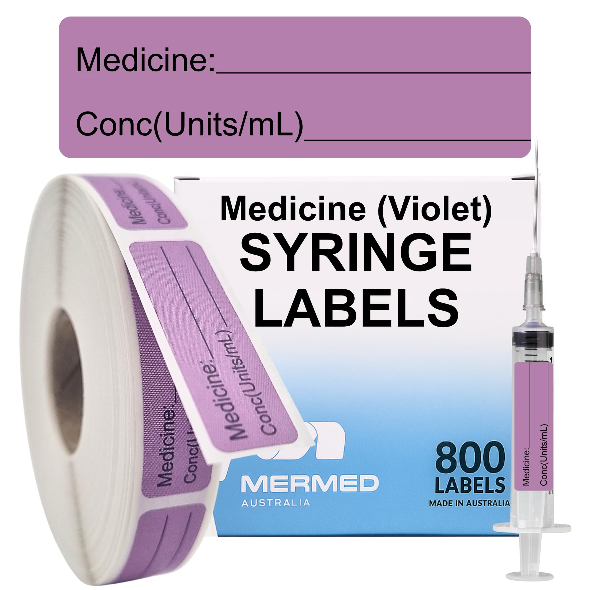 Violet Medicine Syringe Labels (Units/mL) - 800 Medication Labels Stickers, 12mm x 40mm, for Hospitals, Pharmacy &amp; Vet