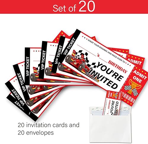 Miniatura 4 de LyoGao Paquete de 20 invitaciones para fiesta de cumpleaños de coche de carreras con sobres, invitación de coche de carreras, relleno para encender