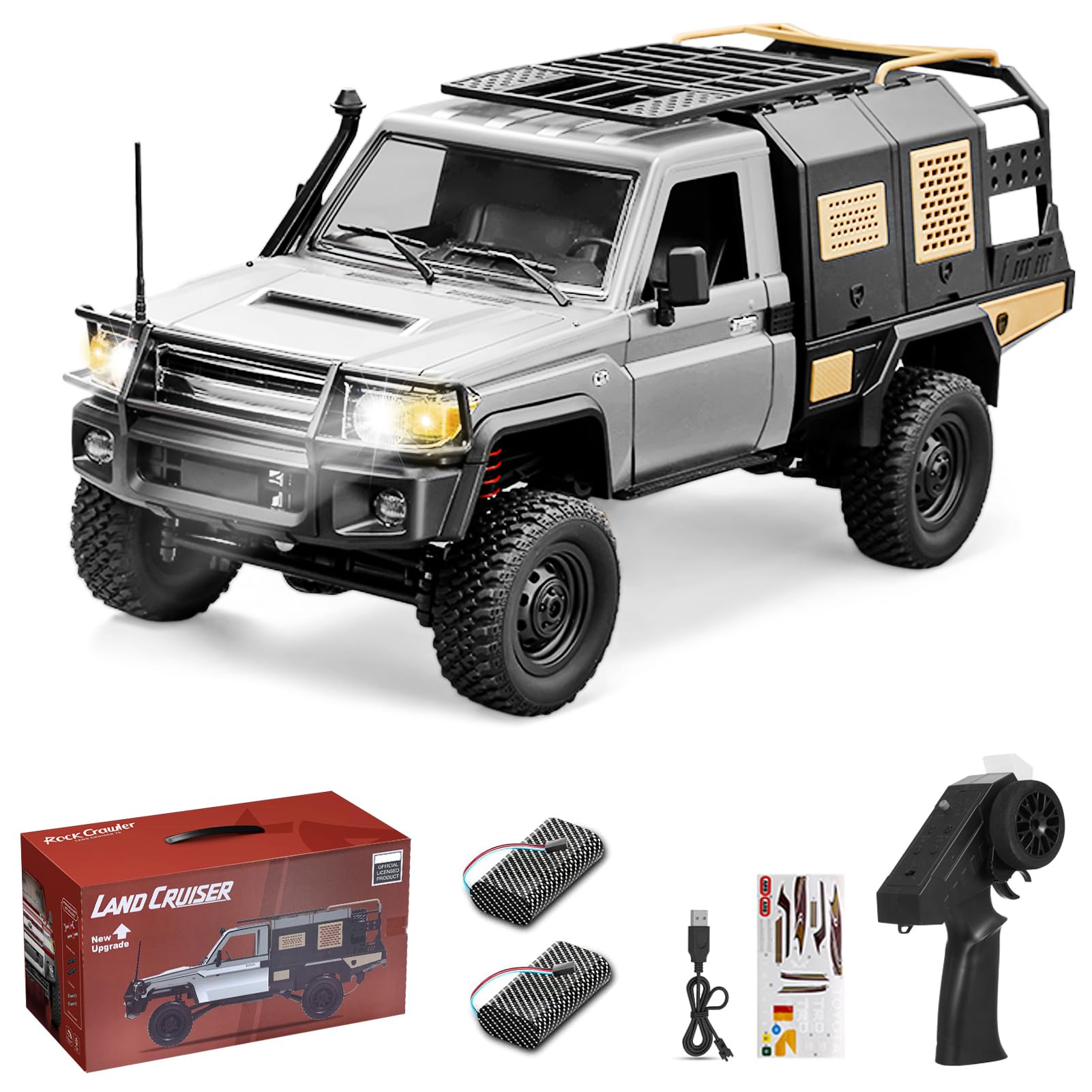 Hylukon Remote Control Cars MN-82S 1/12 RC Crawler 2.4G 4WD Rock Crawler AllTerrain LED Lights 80mins Fun Time Indoor Outdoor Offroad Vehicle Toy Gifts for Adult 2 Rechargeable Battery Silver Grey