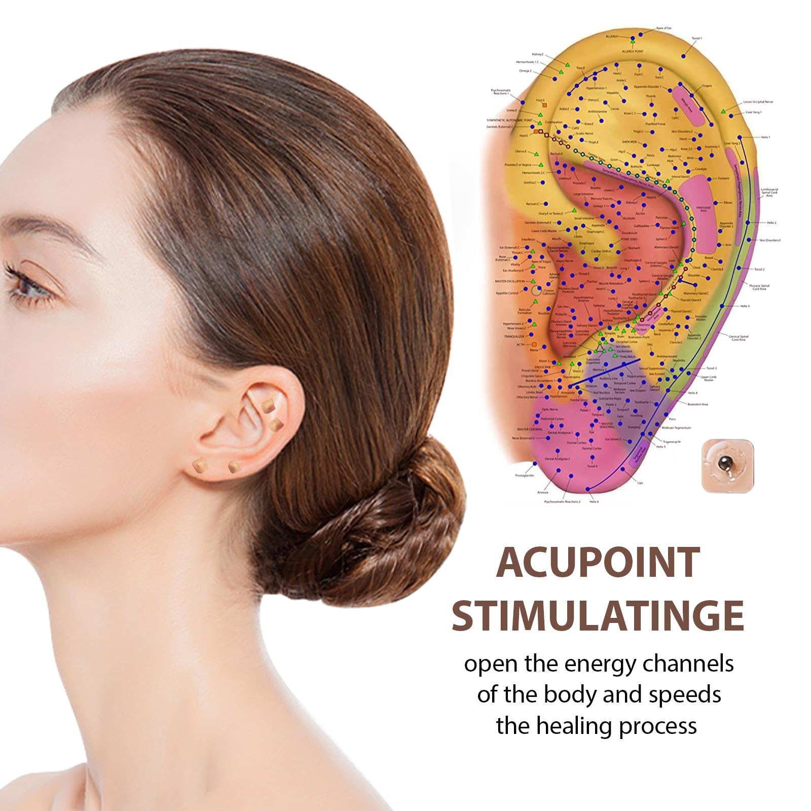 600 Semi per Orecchio di Agopuntura, Auricoloterapia e Agopressione, con Penna per Massaggio