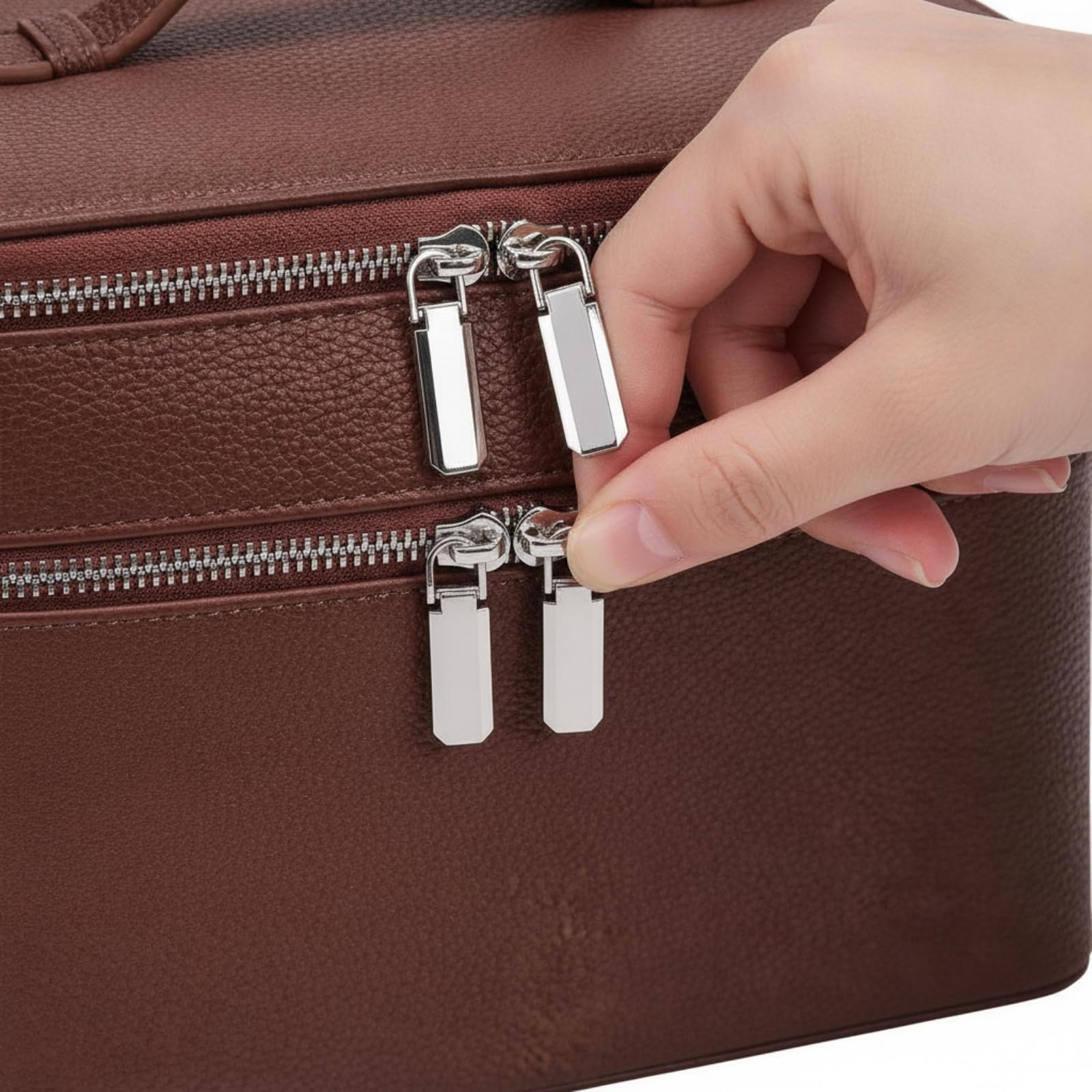 TISHITA Bolsa Cosméticos Portátil | PU grabado, Estuche Maquillaje Rectangular, Bolsa Maquillaje con Doble Capa, para Viajes, Baño, Viajeros, Marrón Oscuro