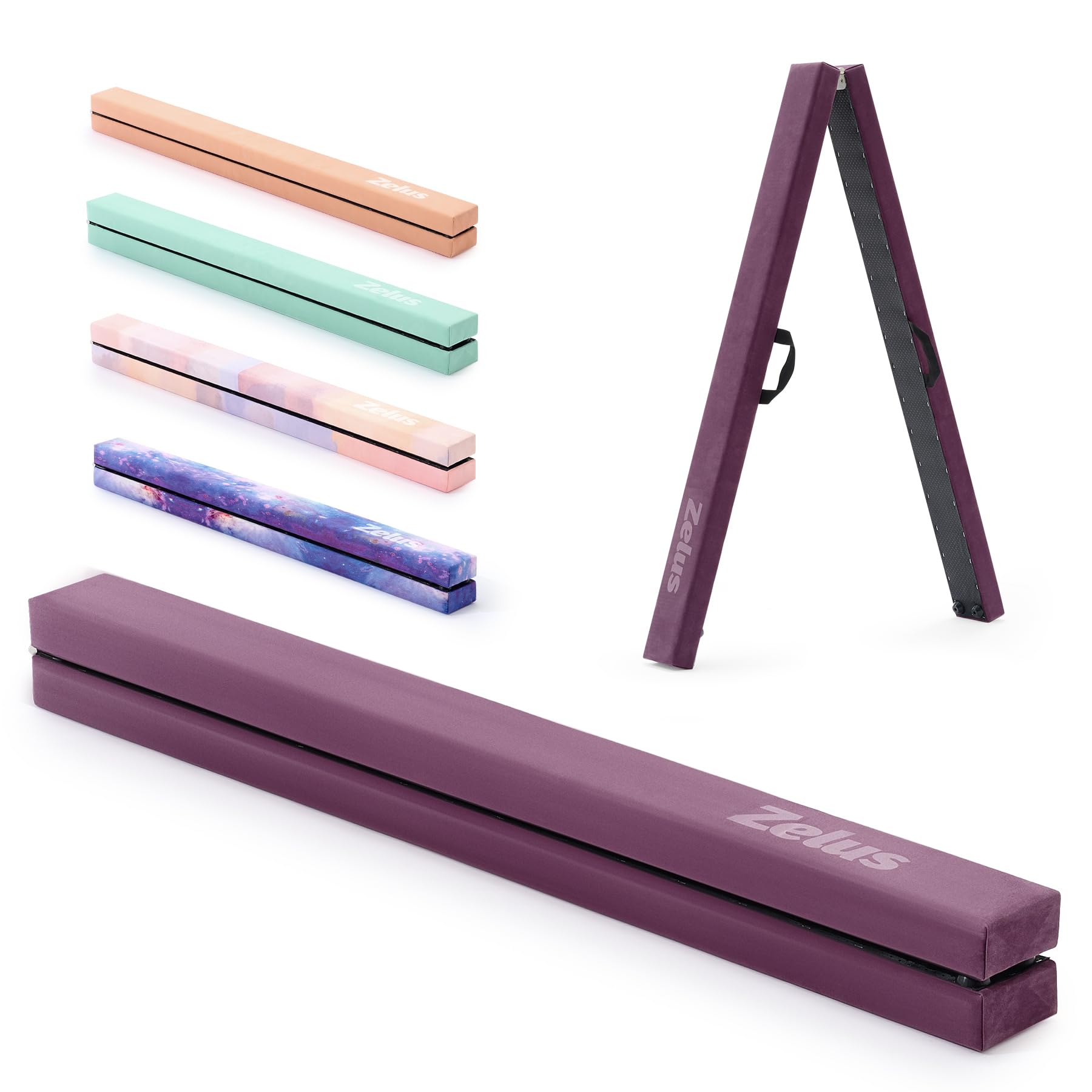 ZELUS 2.1 m Folding Balance Beam, Foldable Floor Gymnastics Balance Beam with Carry Handles Suede Cover & Nonslip Base, Portable Gymnastics Equipment for Beginners Gymnasts, Purple
