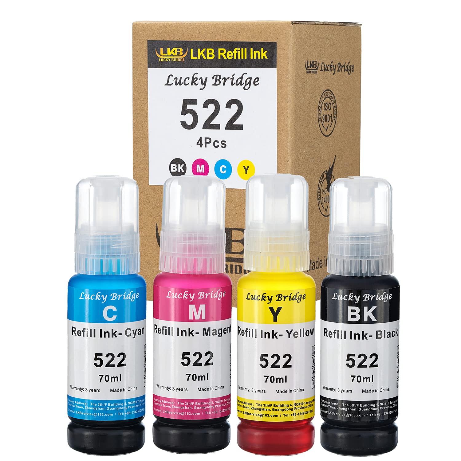 LKB 522 T522 Ink Bottles Refill for ET2710 ET-2720 ET-2800 ET-2803 ET-4800 ET-1110 ET-4700 Ecotank Printer (EPS 522) –US