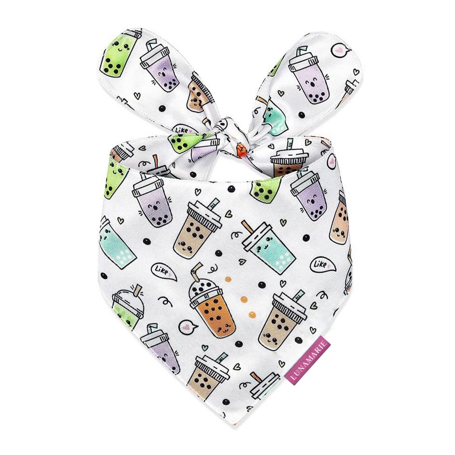 LunaMarie - Luxury Dog Bandanas - Cute Unique Designs | Premium & Soft Poly Fabric | 100% Handmade Custom Adjustable Shape Dual Layered Small, Medium, Large Cat Scarf (Boba, Large) — image 1
