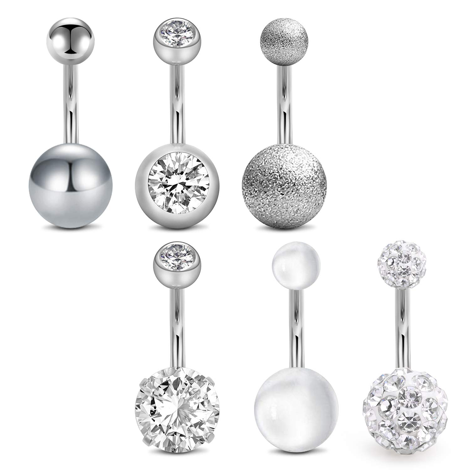 MODRSA 14G 10mm Piercing Ombligo Acero Inoxidable Mujer Niñas Piercing Ombligo Vientre Anillo Joyas para el Cuerpo 6 Piezas