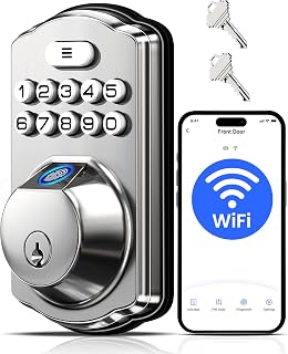 Veise VE012W Built-in WiFi Fingerprint Smart Lock, App Remote Control, No Hub Needed, Keyless Entry, Front Door Smart Deadbolt, Digital Keypad, Auto Lock, IP55 Waterproof, BHMA Grade 3, Satin Nickel