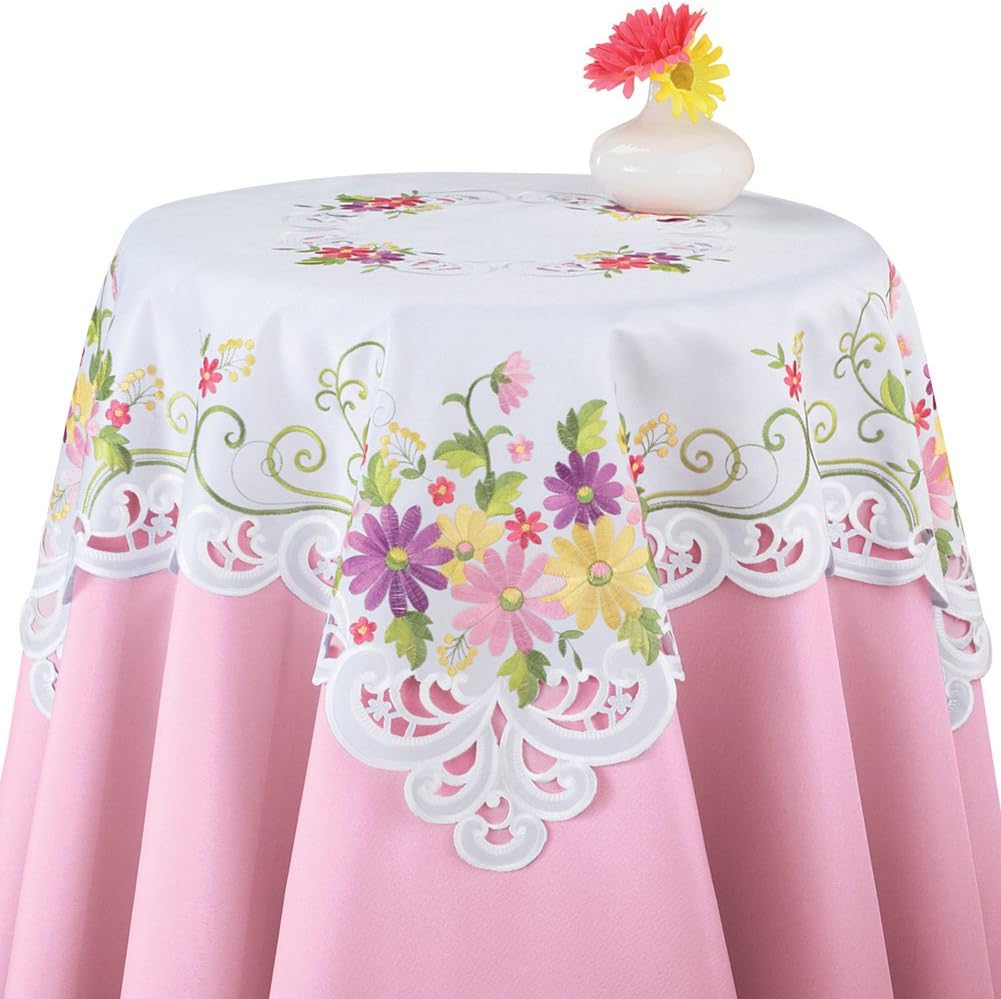 Collections Etc Embroidered Easter Cross Table Topper Cloth