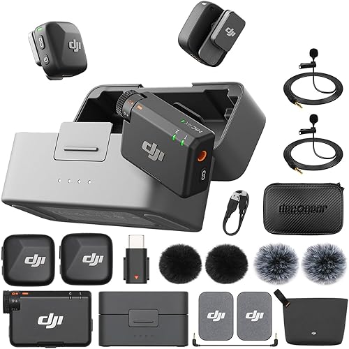 DJI Mic Mini (2 TX + 1 RX + Charging Case) Wireless Lavalier Microphone, Ultralight, Noise Cancelling, Up to 48-Hour Battery Life Bundle with 2 x Deco Gear Lapel Microphone and 5" EVA Case - DJI Mic Mini + Essentials