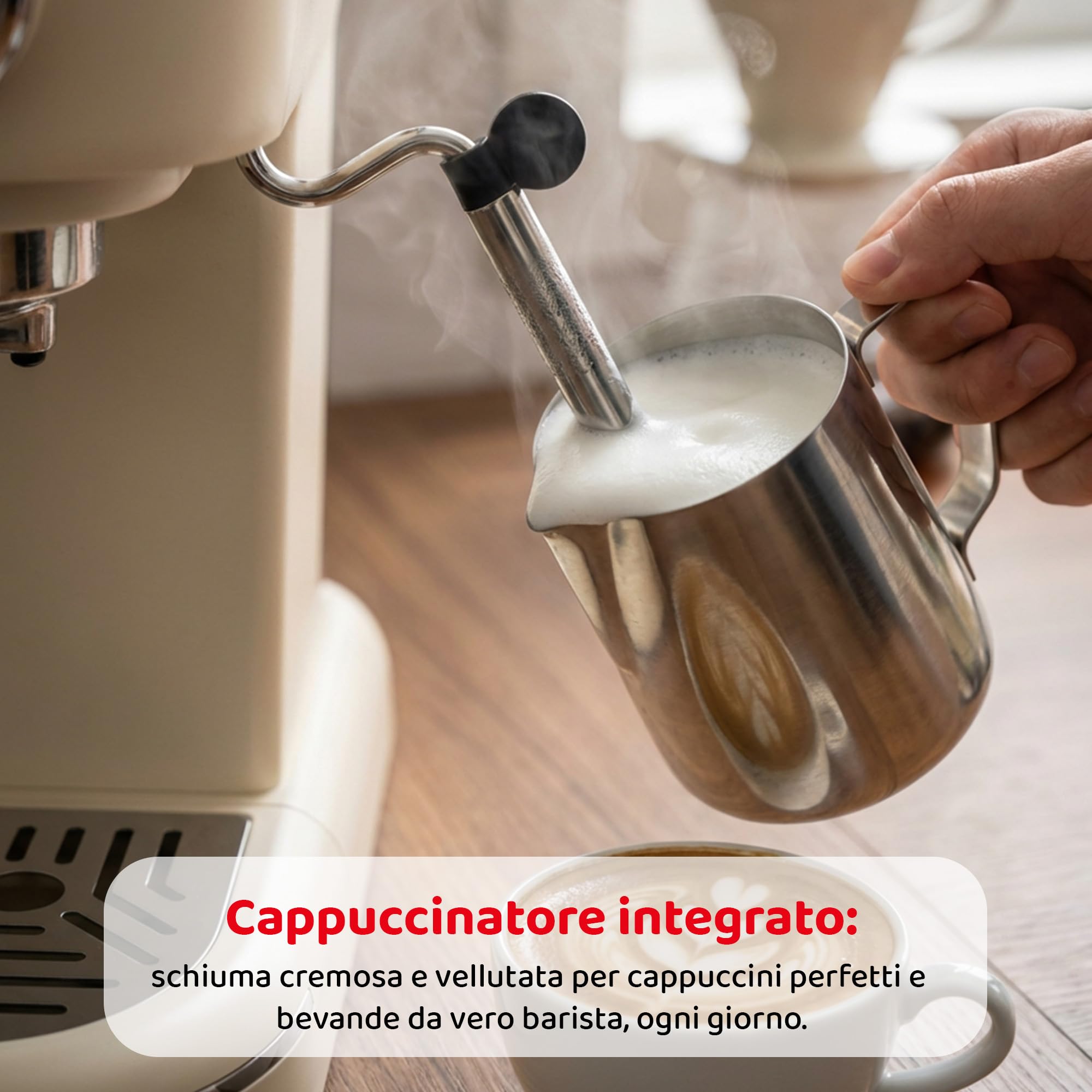 Aromatica Plus Macchina da Caffè Espresso 3 in 1 | Compatibile con Cialde E.S.E., Capsule e Caffè in Polvere | 15 Bar, Serbatoio 1,2L, Montalatte Manuale per Cappuccino