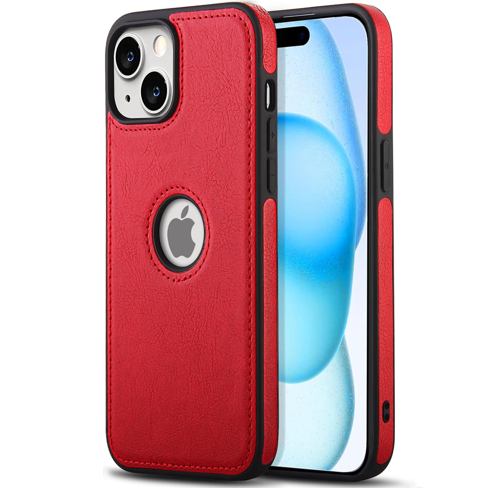 AIOVETEAB Cover Compatibile Con IPhone 15 Pro Max,PU Pelle Premium Custodia Slim Sottile Retrò Business Flessibile Antigraffio Case Posteriore Protettiva Per IPhone 15 Pro Max, Rosso - Foto 4