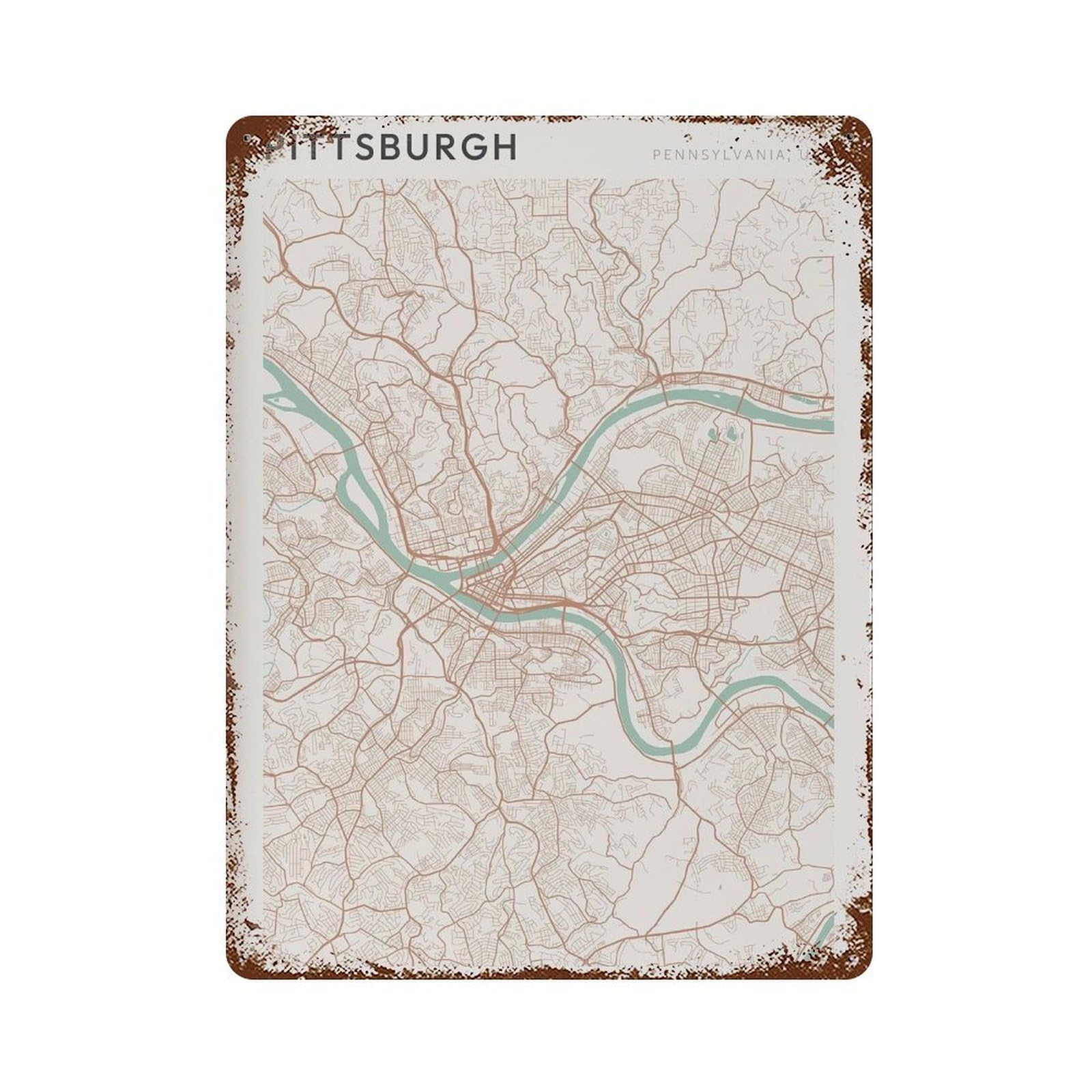xiaoxiaoshen Pittsburgh Map Pennsylvania Travel Gift Farmhouse Decor Wall Decor Art Metal Tin Poster Modern Home Decor Art Home Bar Shop Decorations Vintage Sign 40x30cm
