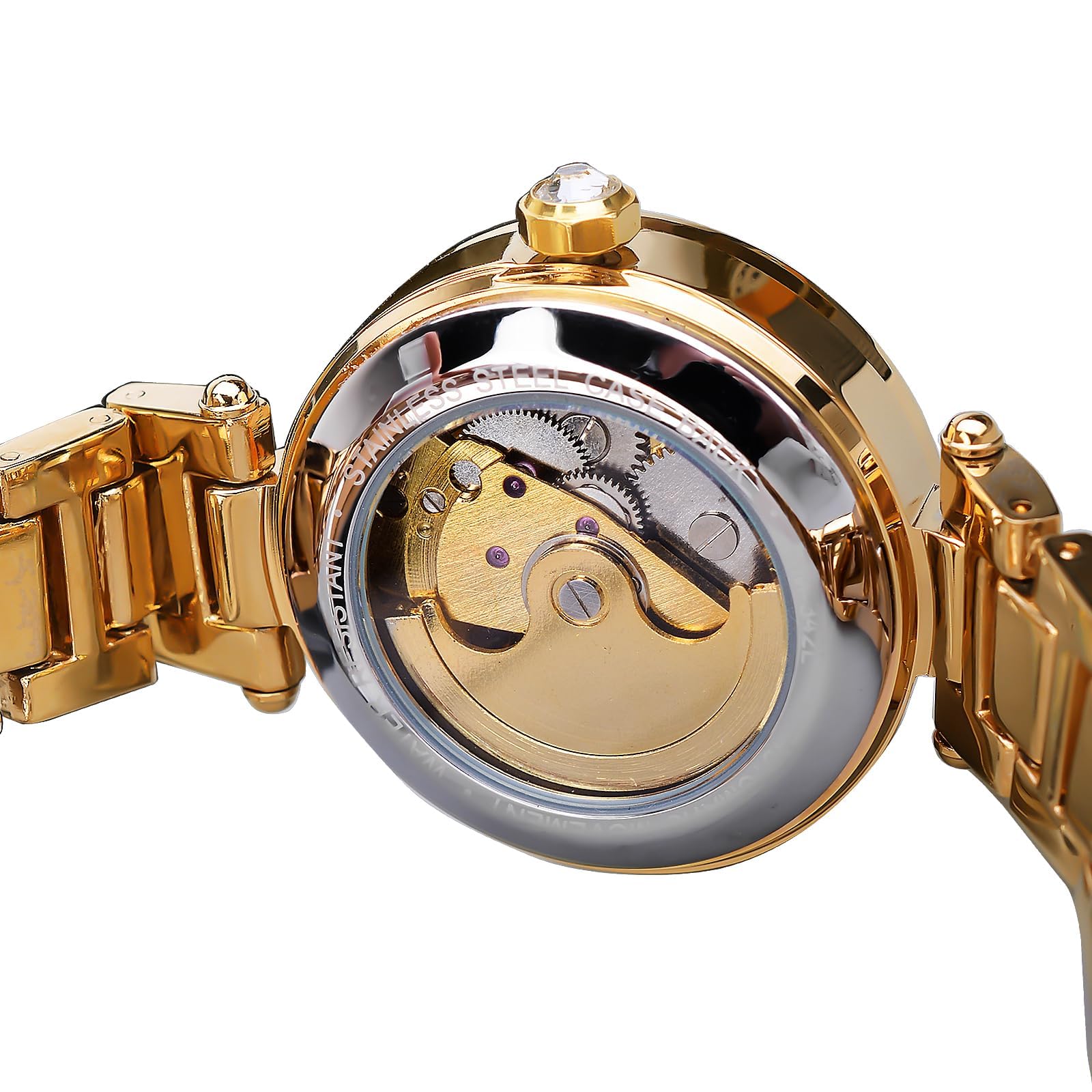 FORSINING Automatische mechanische Damenuhren, Skelett-Steampunk-Uhr mit Diamant und Schnitzerei, Blumenhandwerk, kalte Uhr für Frauen, minimalistisches Retro-Design, mechanische Skelett-Armbanduhr,
