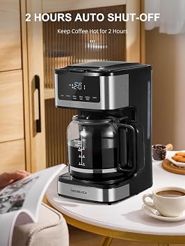 Ihomekee 12-Cup Programmable Filter Coffee Machine with LED Touchscreen