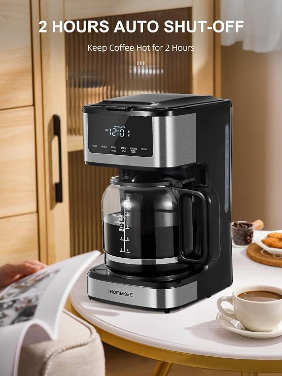 Ihomekee 12-Cup Programmable Filter Coffee Machine with LED Touchscreen