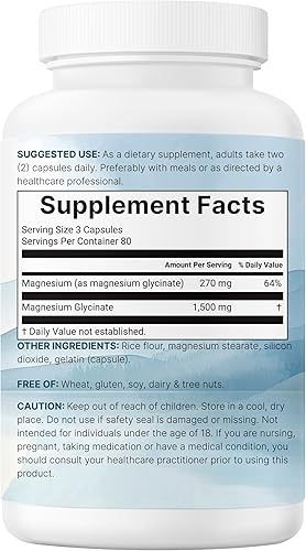 Miniatura 6 de Triple Strength Magnesium Glycinate 1,500mg Per Serving, 240 Capsules | 500mg Per Capsule | Easily Absorbed Chelated Magnesium + Elemental Form |