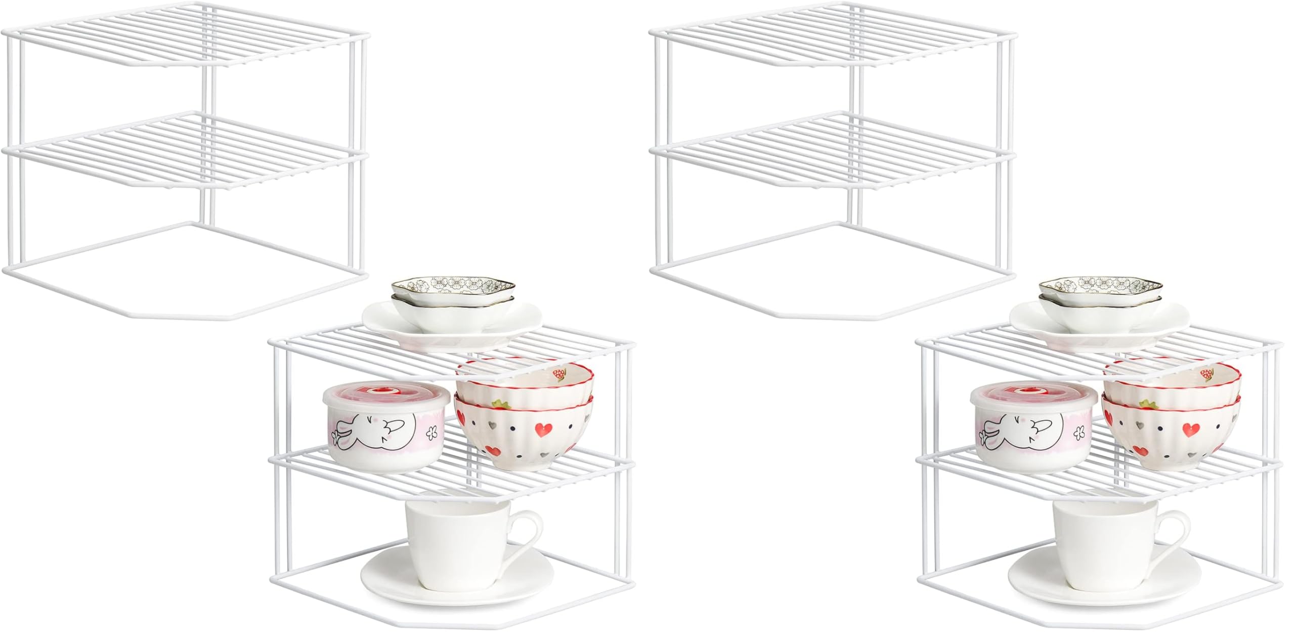 ROFAY Küchenschrank-Organizer, 3-stöckiges Eckregal, weiß, 2 Stück (Packung mit 2)