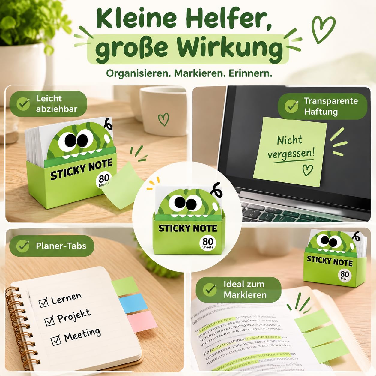 Sticky Notes Glitter Monster, 2027 NEU Pull Out Transparent Sticky Notes Glitter, Reusable for Book Annotation Studying, Make Your Notes A Litte More Sparkly (12pcs-A)