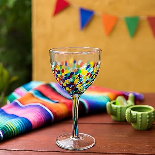 Miniatura 6 de Copas de vino de vidrio reciclado, juego de 6 unidades, sopladas a mano de lujo para vino y agua (8 onzas cada una) - Copas de confeti de Cinco de