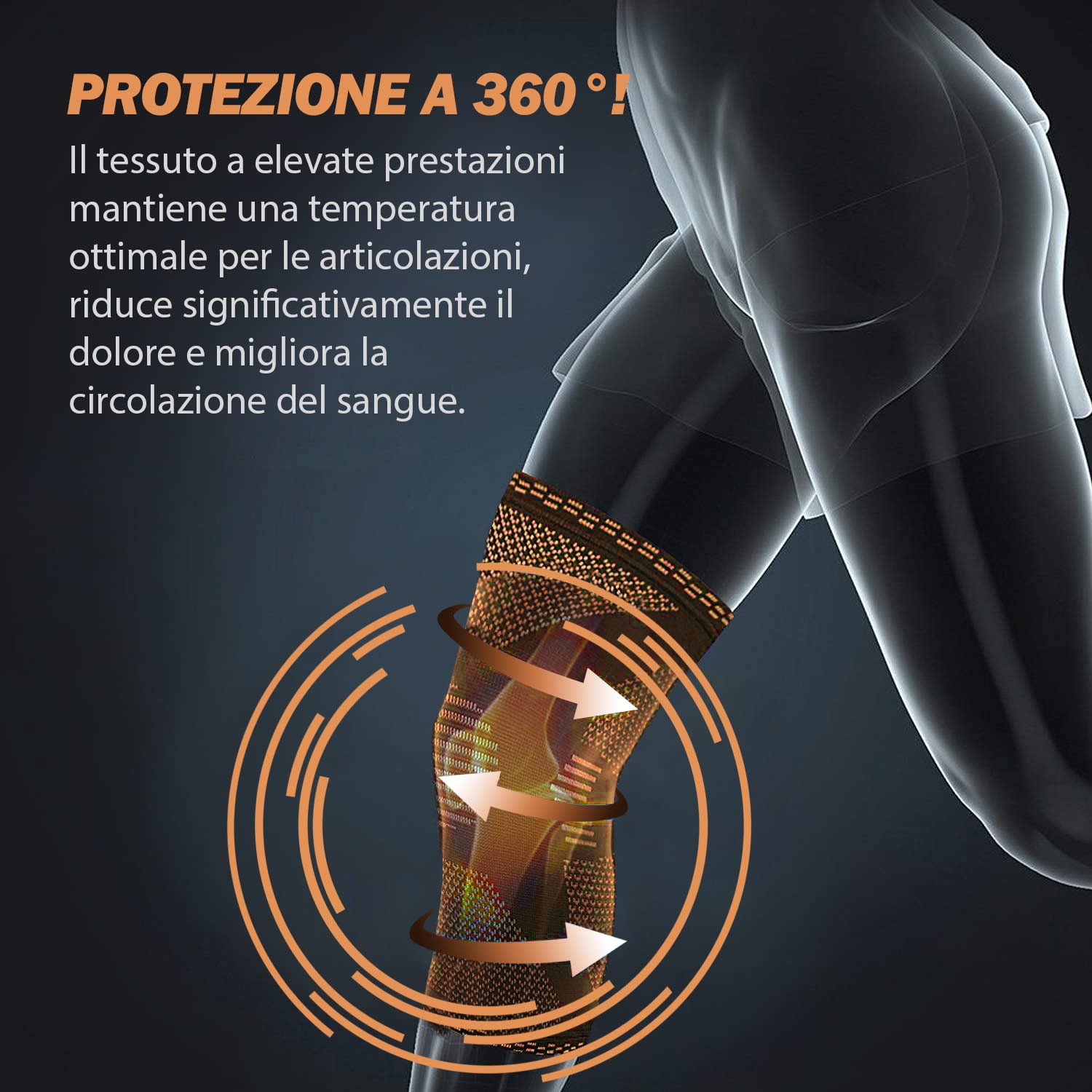 POWERLIX Supporto per Ginocchio da Uomo/Donna, Ginocchiera, Fascia a Compressione, Supporto per Artrite, Dolore alle Articolazioni, Lesioni dei Legamenti, Rottura del Menisco, Arancia, M