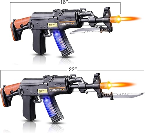 Miniatura 8 de ArtCreativity Ametralladora de juguete iluminada con bayoneta plegable, LED frío, efecto de sonido y vibración, subametralladora militar de 16