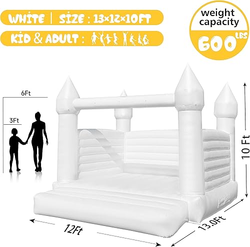 Miniatura 2 de OZIS Casa inflable blanca de rebote de 8 x 10 x 8 pies con soplador, inflable de PVC, gran castillo inflable para niños pequeños, adultos, boda,
