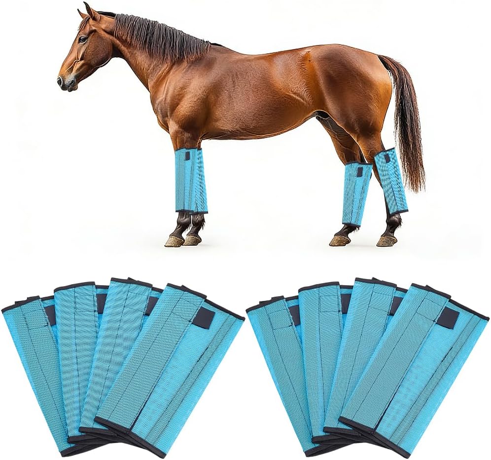 8 PCS Fly Boots for Horses, Breathable PVC Mesh Horse Leggings for Reducing Stomping and Leg Fatigue, Blue Adjustable Horse Fly Boots to Avoid Insects Biting