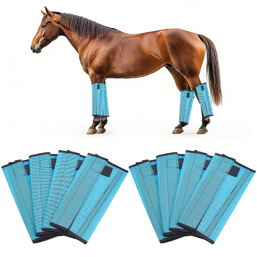 Doodlream 8 PCS Fly Boots for Horses, Breathable PVC Mesh Horse Leggings for Reducing Stomping and Leg Fatigue, Blue Adjustable Horse Fly Boots to Avoid Insects Biting