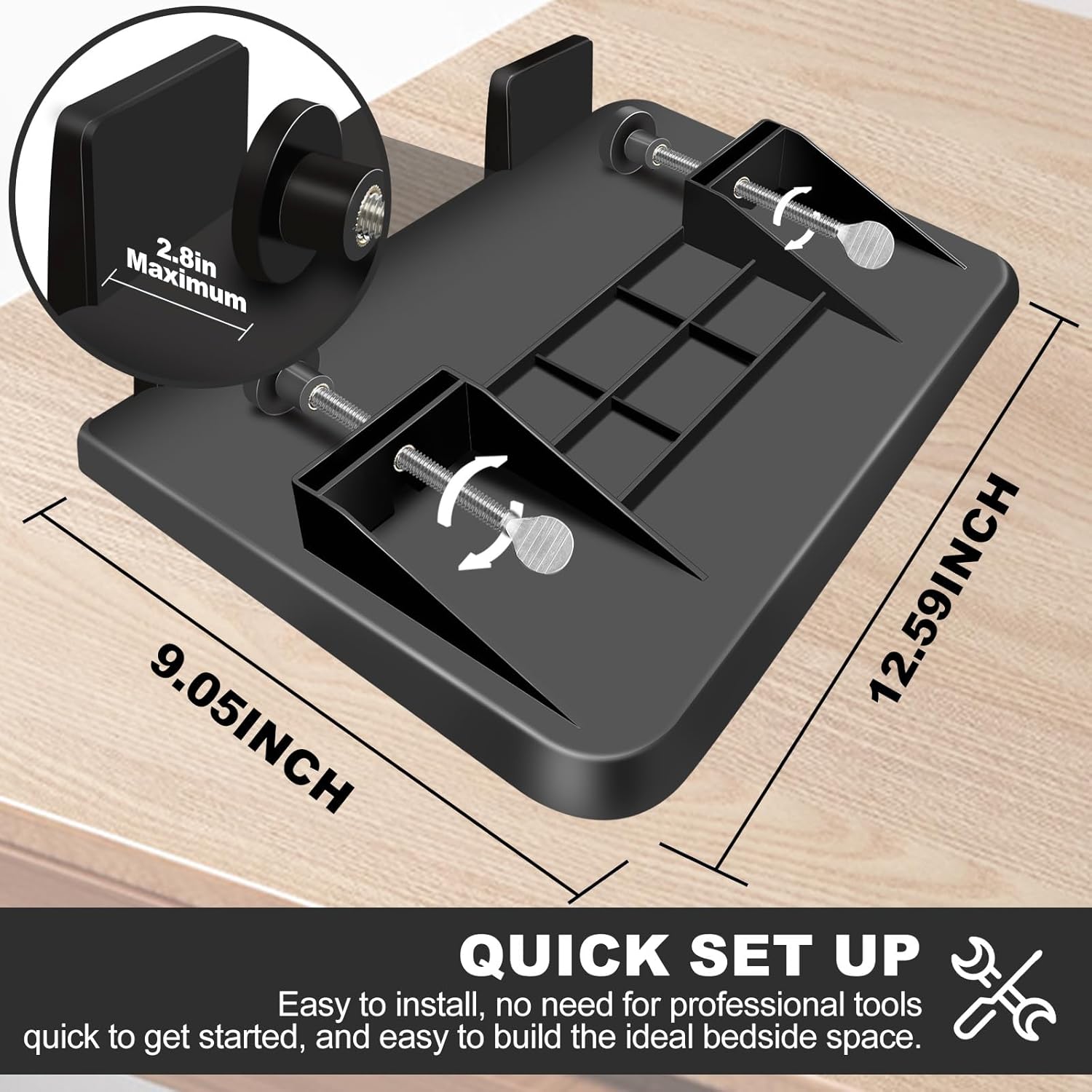 Bedside Shelf for Bunk & Loft Beds,College Dorm Room and Kids Room Essentials,Bed Side Table Tray Organizer,Clip On Nightstand,Black - Image 6