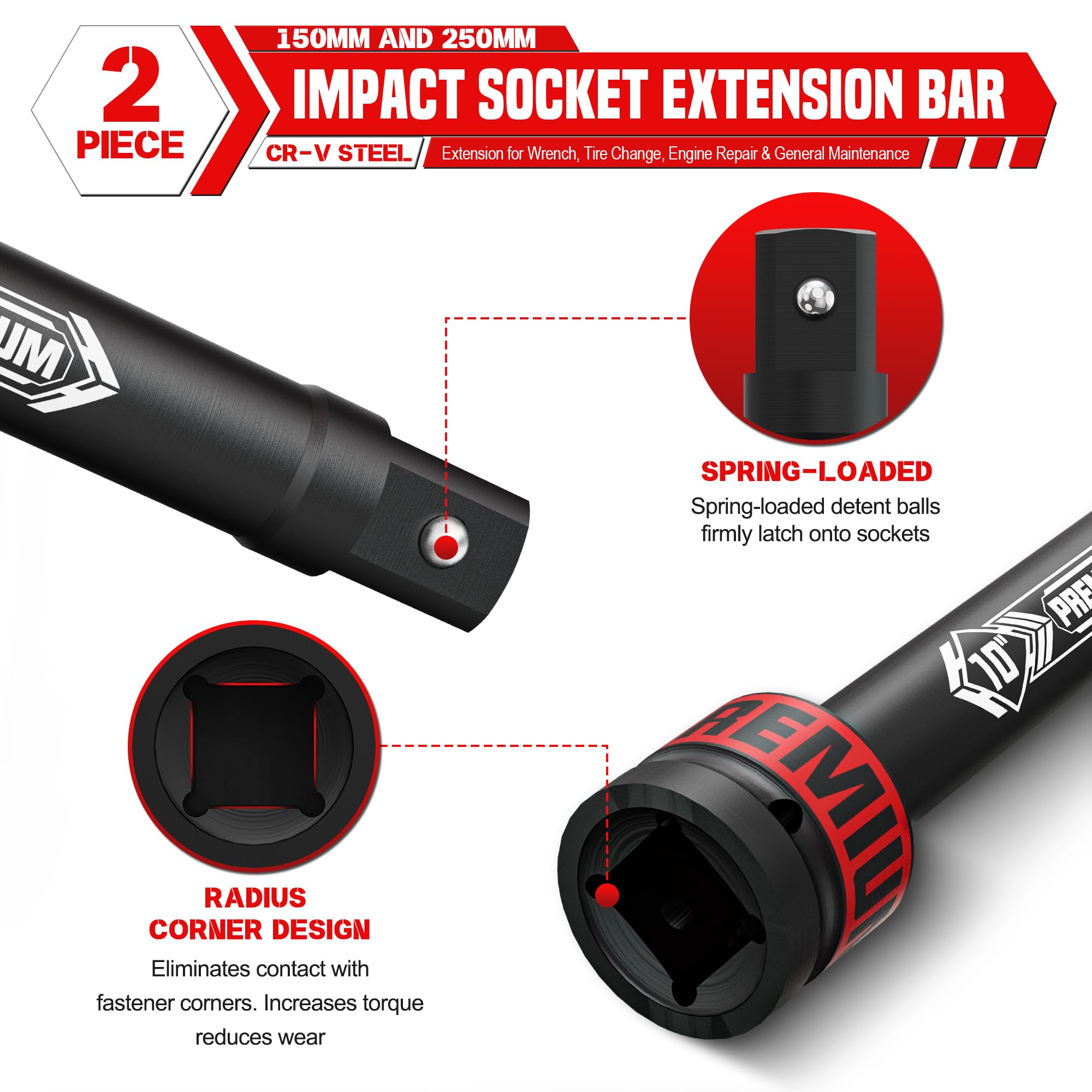 KIRXST 1" Impact Socket Extension Bar Set, 2 Piece Drive Extension Bar 150mm 250mm - Image 3